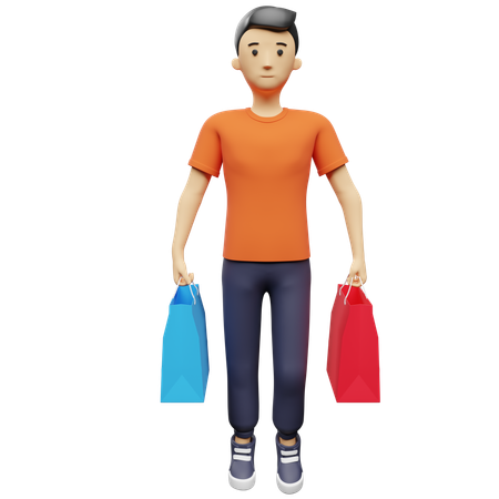 Buyer carrying shopping bags  3D Illustration