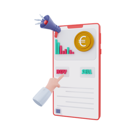 Buying Euro on mobile  3D Icon