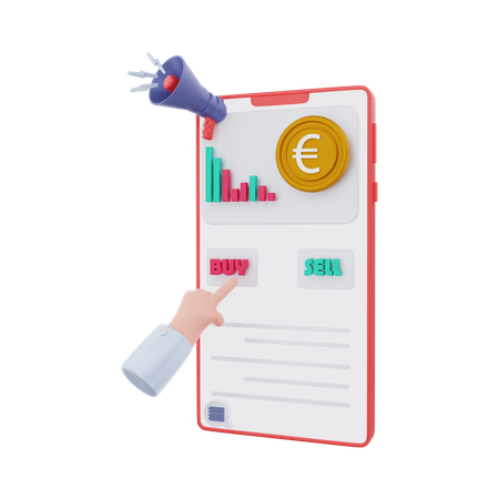 Buying Euro on mobile  3D Illustration