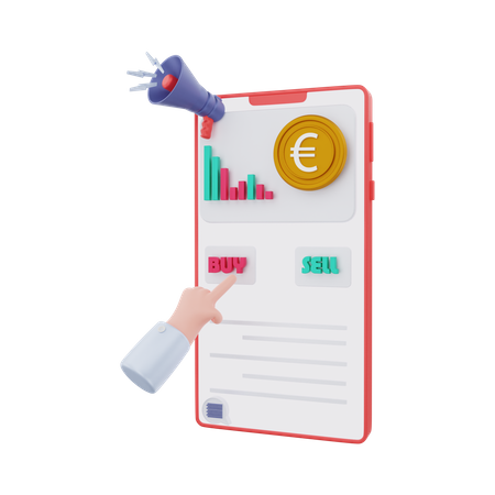 Buying Euro on mobile 3D Illustration