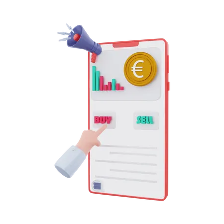 Buying Euro on mobile  3D Illustration