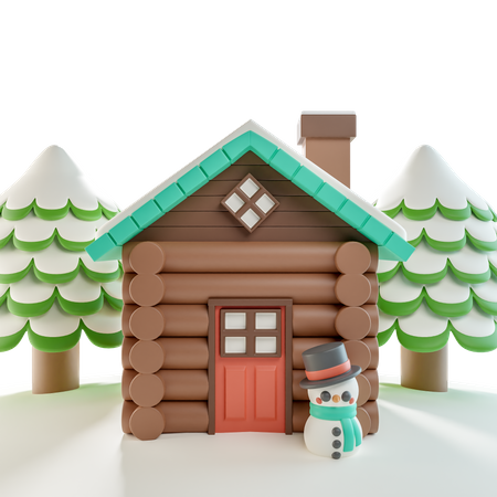Cabaña de madera nieve  3D Icon