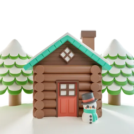 Cabane en rondins neige  3D Icon