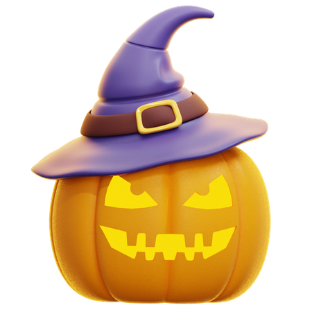 Cabeza de calabaza con sombrero de bruja  3D Icon