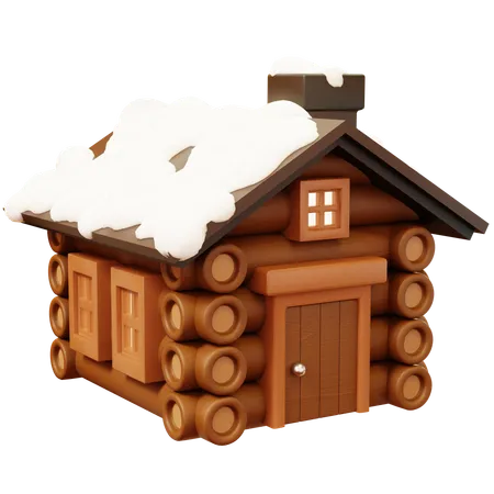 3 D Cute Cartoon Wooden Log Cabin Covered With Snow Timber Cottage Building On Piles With Door Lodge Window And Roof Cozy Village House Winter Holiday Seoson Travel Camping Or House New Year Christmas Concept Happy New Year Decoration Merry Christmas Holiday New Year And Xmas Celebration 3D Icon