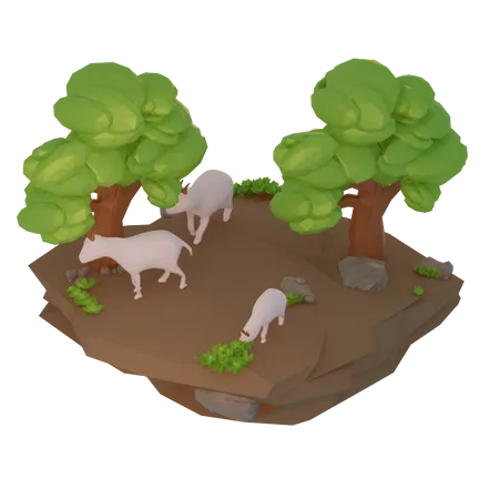 Cabras à procura de comida  3D Illustration