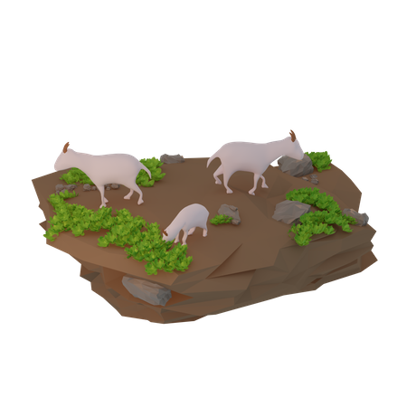 Cabras à procura de comida  3D Illustration