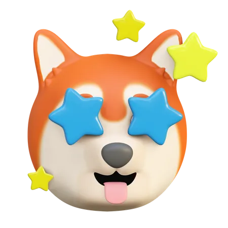 Cachorro Fofo Rosto Feliz Estrela Expressao Emoticon Desenho Animado 3 D Render Ilustracao 3D Emoji