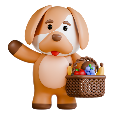 Cachorro com frutas  3D Illustration