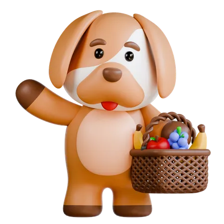 Cachorro com frutas  3D Illustration