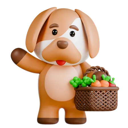 Cachorro com vegetais  3D Illustration