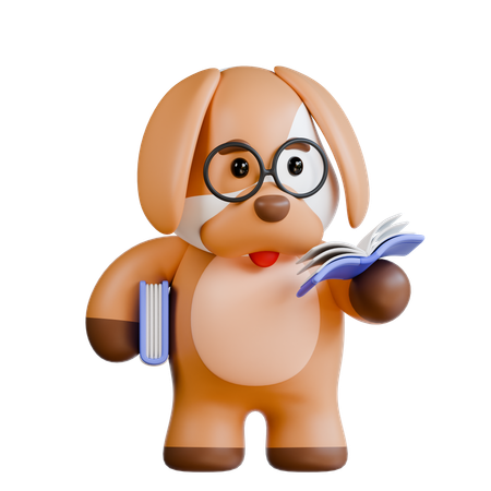 Cachorro leu um livro  3D Illustration