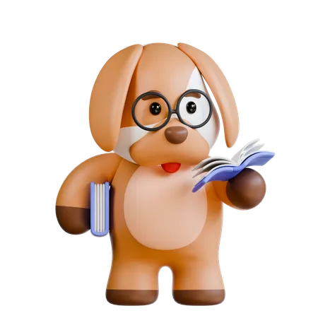 Cachorro leu um livro  3D Illustration