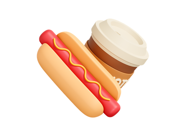 Cachorro-quente com café  3D Icon