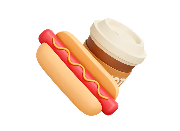 Cachorro-quente com café  3D Icon