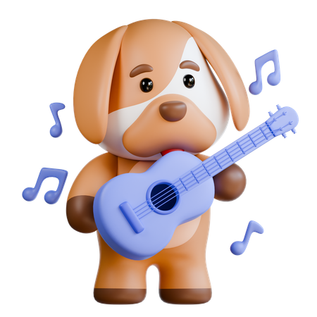 Cachorro tocando violão  3D Illustration