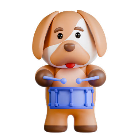 Cachorro tocando tambor  3D Illustration