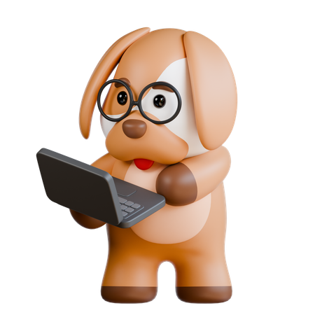 Cachorro traz laptop  3D Illustration