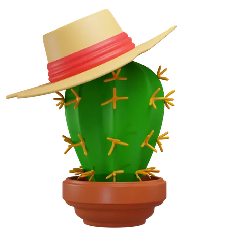 Straw Hat And Cactus For Festa Junina 3D Icon