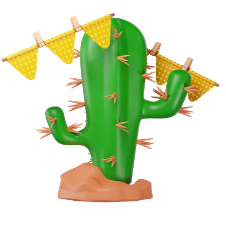 Festa Junina Cactus And Pennants 3D Icon
