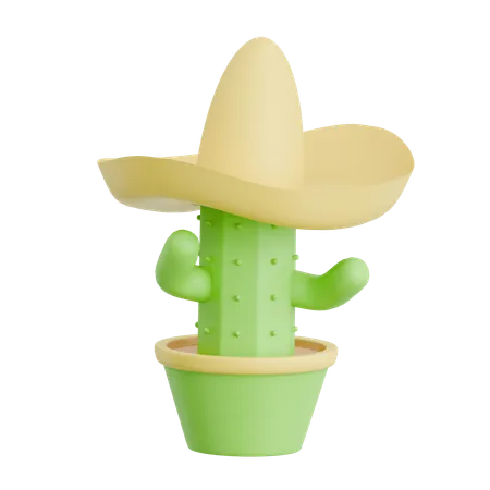 Cactus Character With A Sombrero Hat  3D Icon