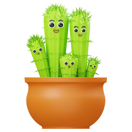 Cactus Family 3D Illustration