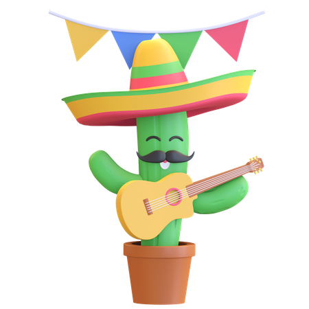 Cactus jouant de la guitare  3D Illustration