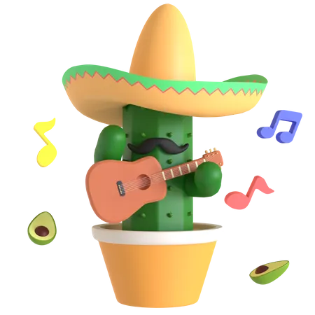 Cactus Jouant De La Guitare Illustration 3 D Sur Fond Transparent 3D Illustration