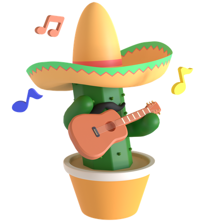 Cactus jouant de la guitare  3D Illustration