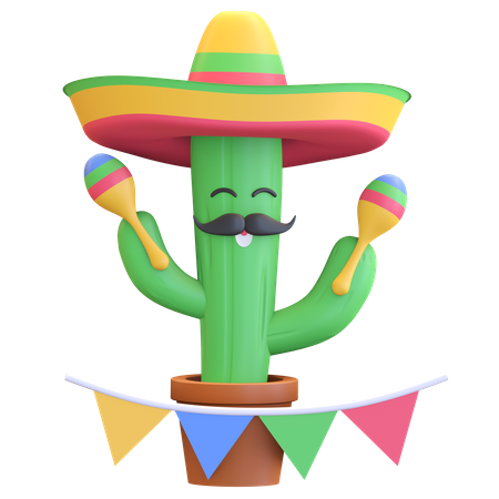 Cactus jouant des maracas  3D Illustration