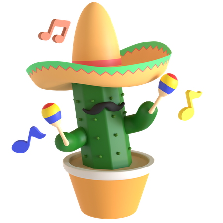 Cactus jouant des maracas  3D Illustration