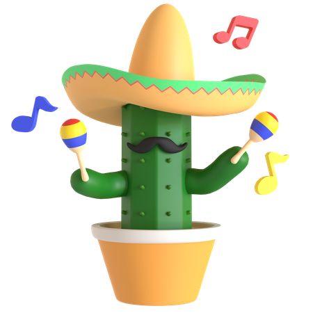 Cactus jouant des maracas  3D Illustration