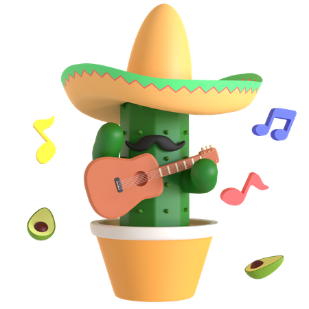 Cactus playing guitar  3D Illustration