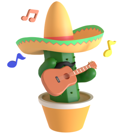 Cactus playing guitar  3D Illustration