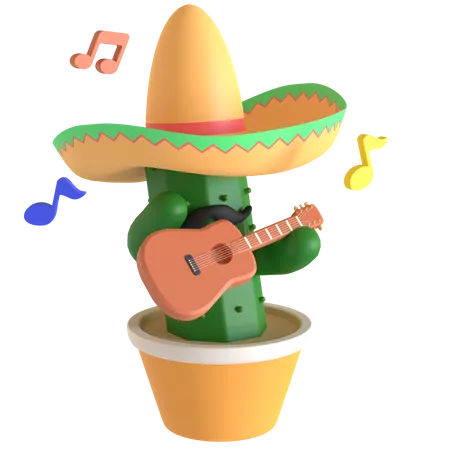 Cactus playing guitar  3D Illustration