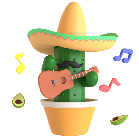 Cactus playing guitar 3D Illustration