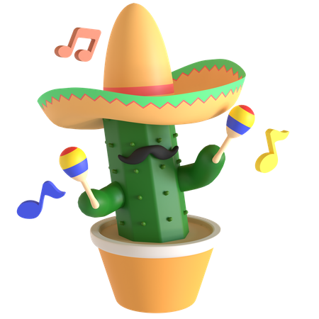 Cactus playing maracas  3D Illustration