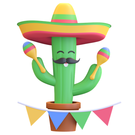 Cactus playing maracas 3D Illustration