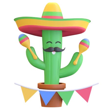 Cactus Tocando Maracas Fiesta Ilustracion 3 D 3D Illustration