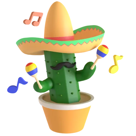 Cactus tocando maracas  3D Illustration