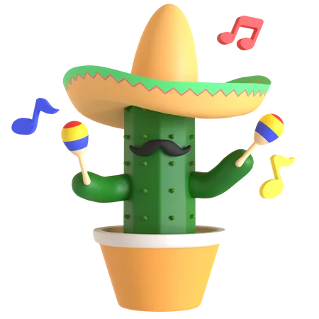 Cactus tocando maracas  3D Illustration