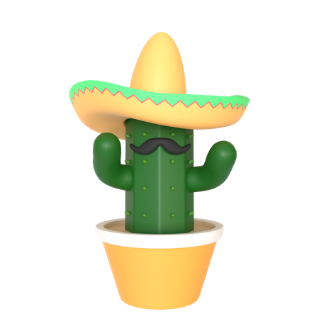 Cactus with sombrero hat 3D Illustration