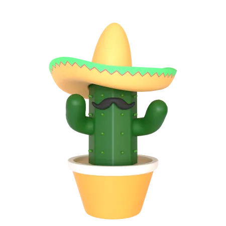 Cactus with sombrero hat  3D Illustration