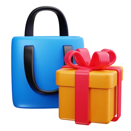 Cadeau avec sac de courses  3D Icon