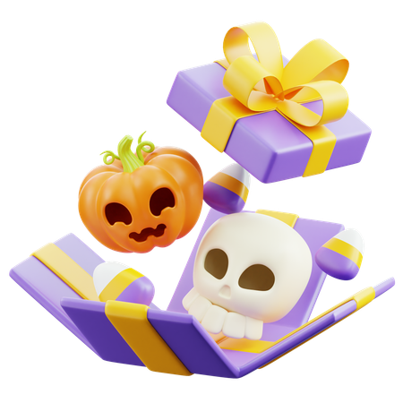 Cadeau d'Halloween avec tête de mort  3D Icon