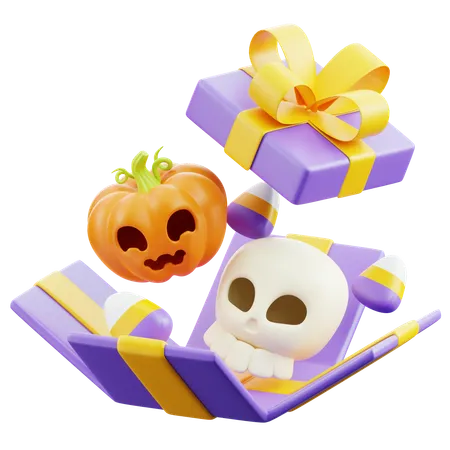 Cadeau d'Halloween avec tête de mort  3D Icon