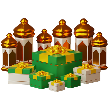 Cadeau et lanterne du Ramadan  3D Illustration