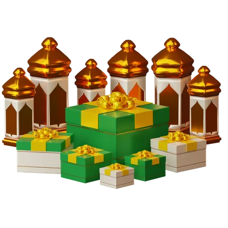 Cadeau et lanterne du Ramadan  3D Illustration