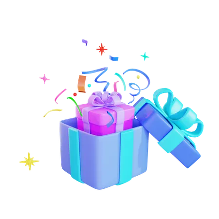 Cadeau ouvert avec des confettis  3D Icon