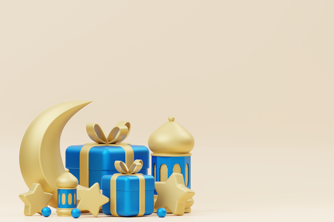 Cadeau Ramadan avec croissants  3D Illustration